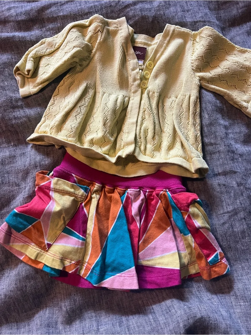 Children's chartreuse Knit Cardigan & Multicolor Stripe Skirt Set - Tea Coll